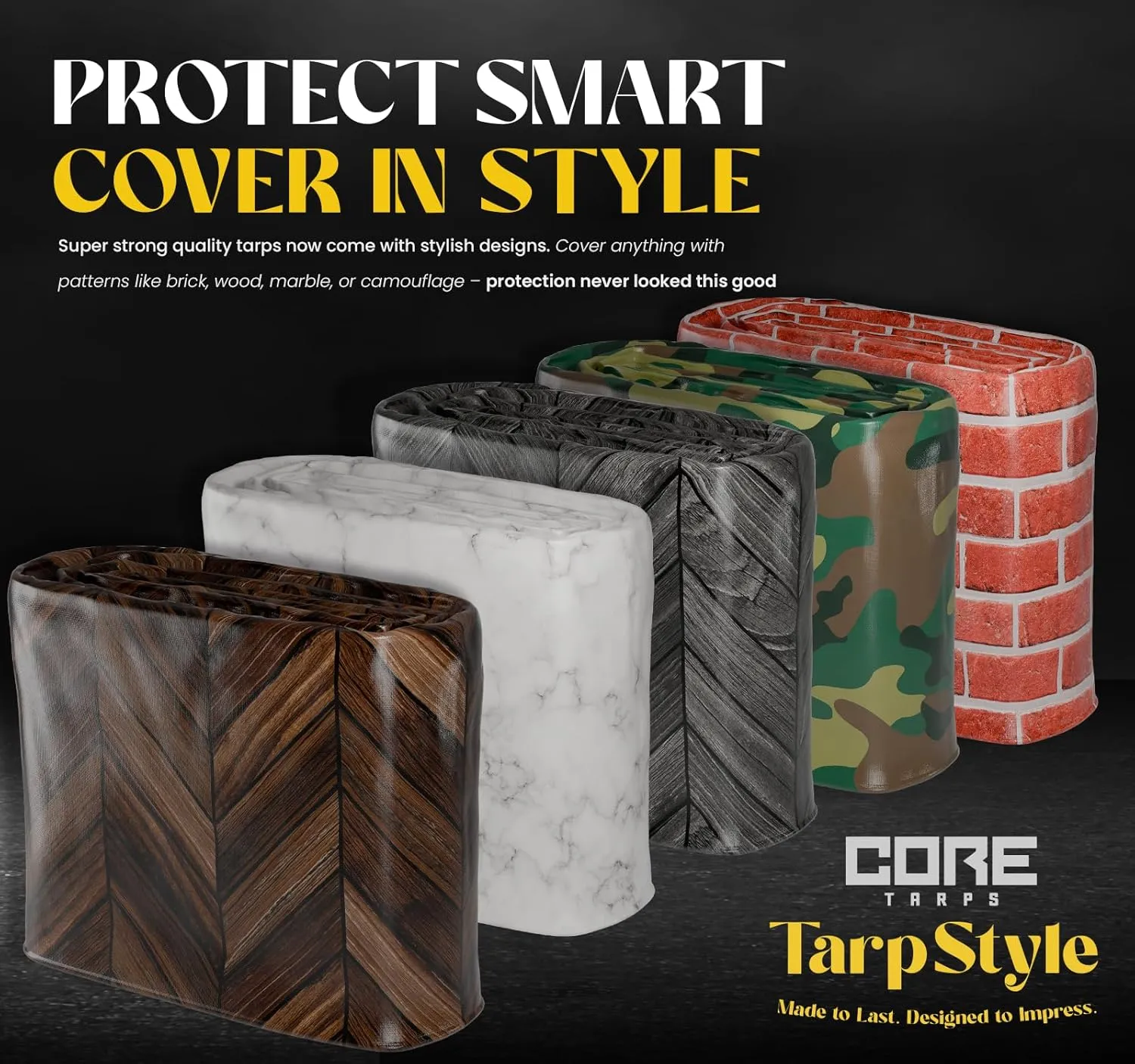 Core Tarps Extreme Heavy Duty 20 Mil Tarp Cover, Waterproof, UV Resistant, Rip and Tear Proof, Poly Tarpaulin with Reinforced Edges for Roof, Camping, Patio, Pool, Boat (Bricks/Black 40′ X 60′)