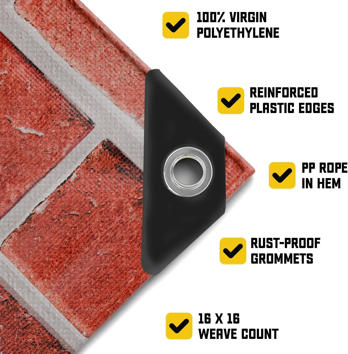 Core Tarps Extreme Heavy Duty 20 Mil Tarp Cover, Waterproof, UV Resistant, Rip and Tear Proof, Poly Tarpaulin with Reinforced Edges for Roof, Camping, Patio, Pool, Boat (Bricks/Black 40′ X 60′)