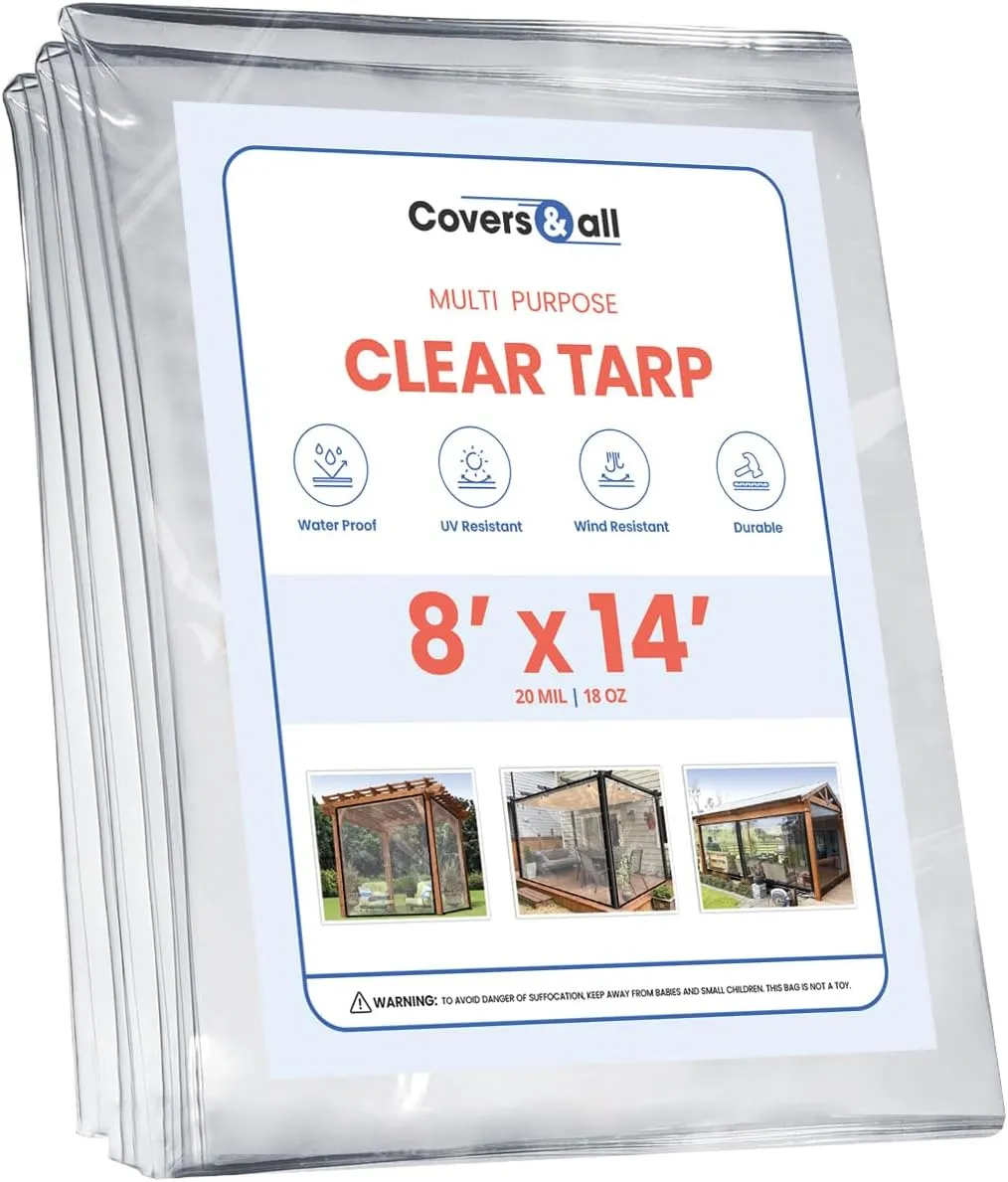 Covers & all Clear Tarps Made of Waterproof & Tear Resistant Vinyl Coated PVC Material, 18 oz, 560 GSM 20 mil Tarpaulin (8' H x 14' W Feet)