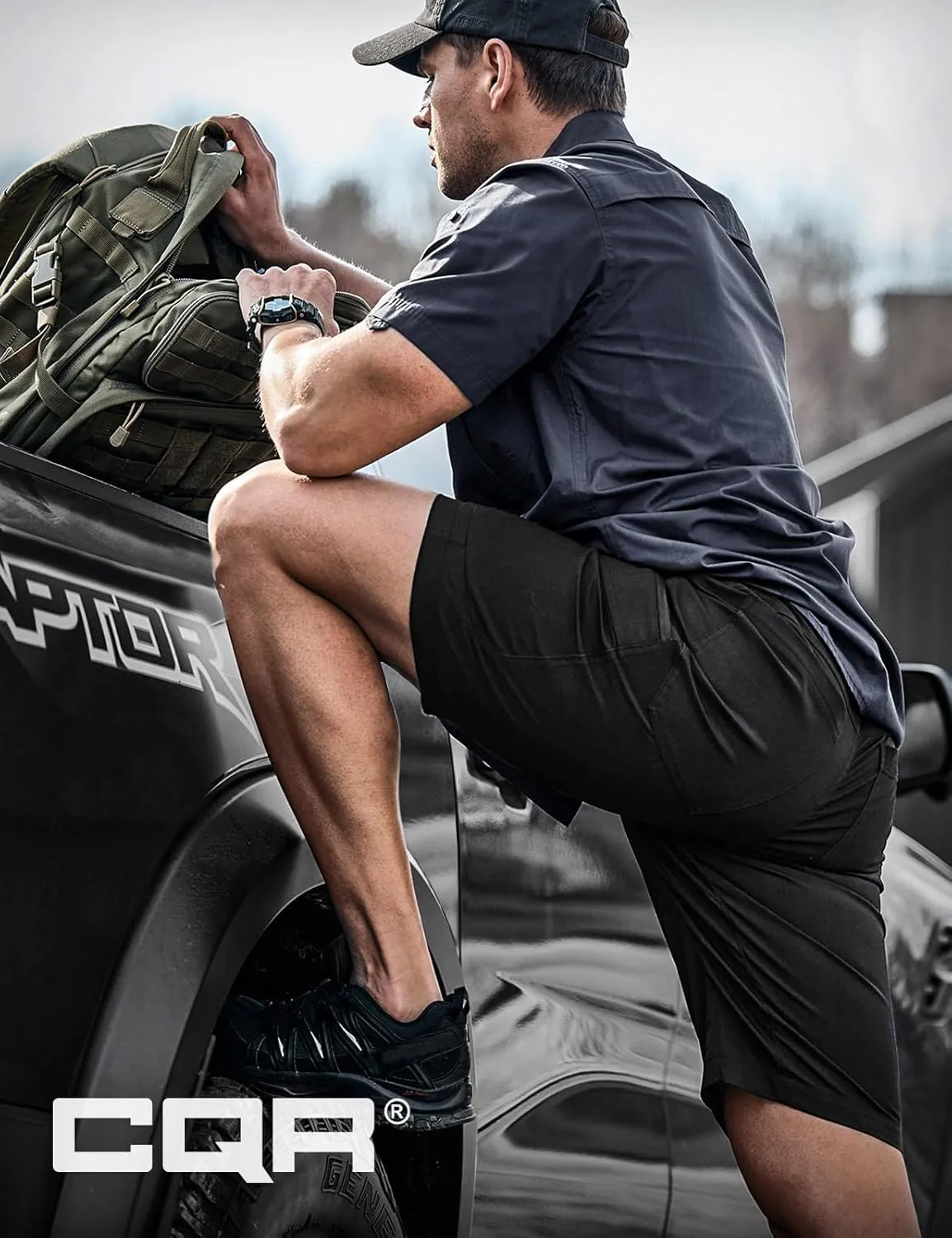 CQR Men's Flex Casual Cargo Shorts, Lightweight Water Resistant Golf Shorts, Stretch Tactical Work Shorts with Multi-Pocket