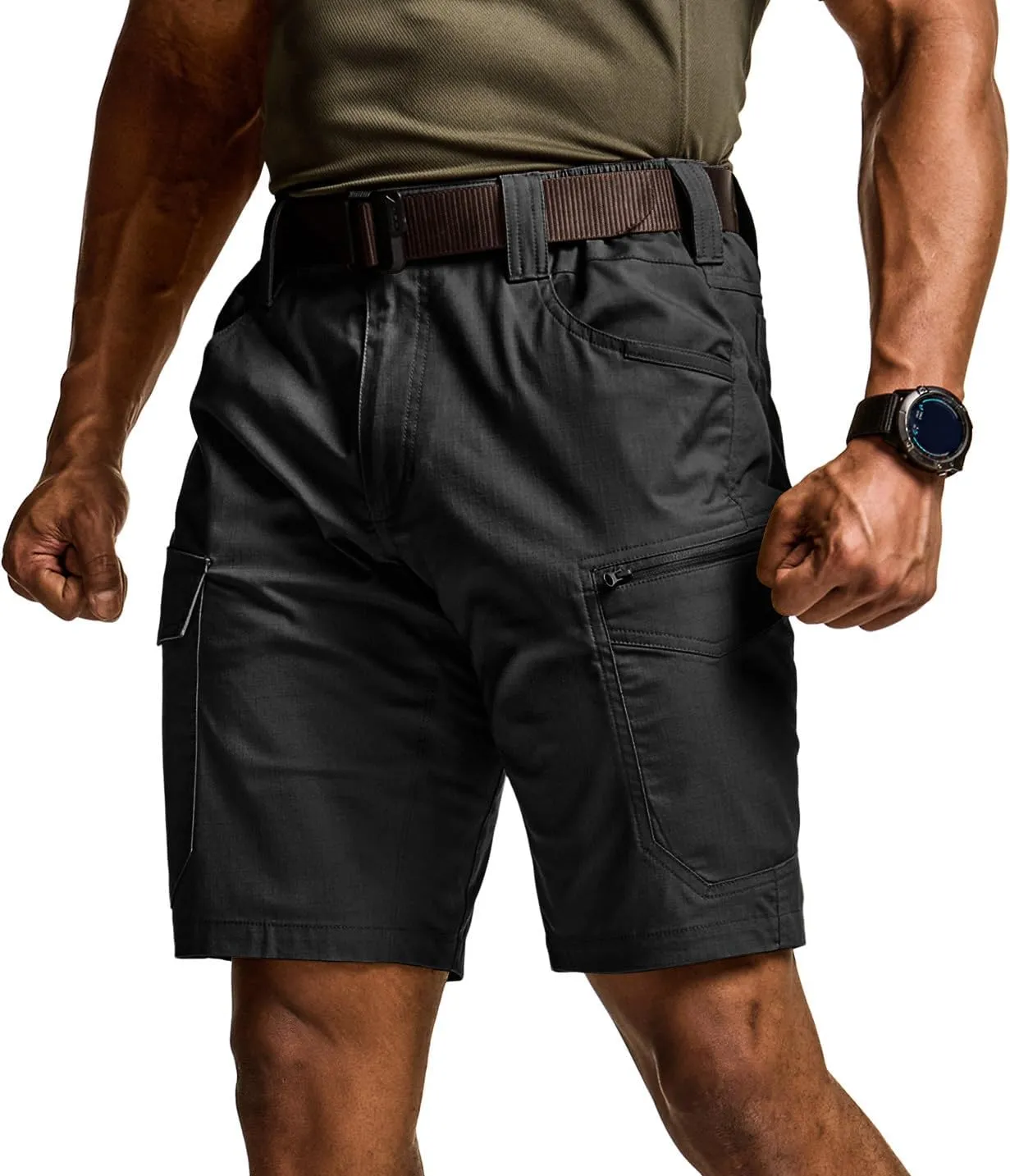 CQR Men's Flex Casual Cargo Shorts, Lightweight Water Resistant Golf Shorts, Stretch Tactical Work Shorts with Multi-Pocket