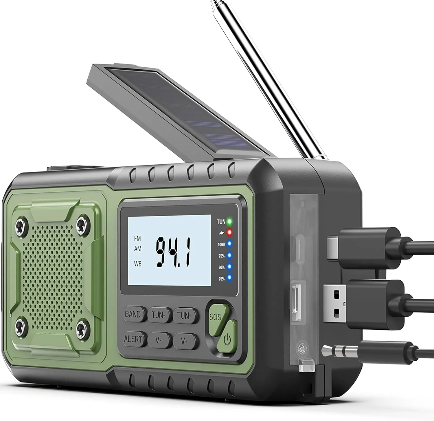 Crank Emergency Radio 5000mAh, Weather Radio, Solar Radios Battery Operated, NOAA/AM/FM Weather Alert Radios with Power Bank Phone Charger, SOS Alarm, Flashlight & Reading Lamp Indoor Outdoor