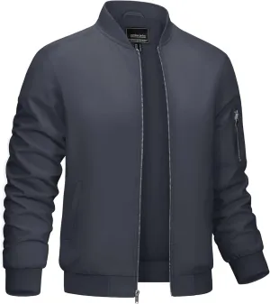 CRYSULLY Men's Bomber Jacket Lightweight Spring Fall Casual Windbreaker Full Zip Outwear Coat