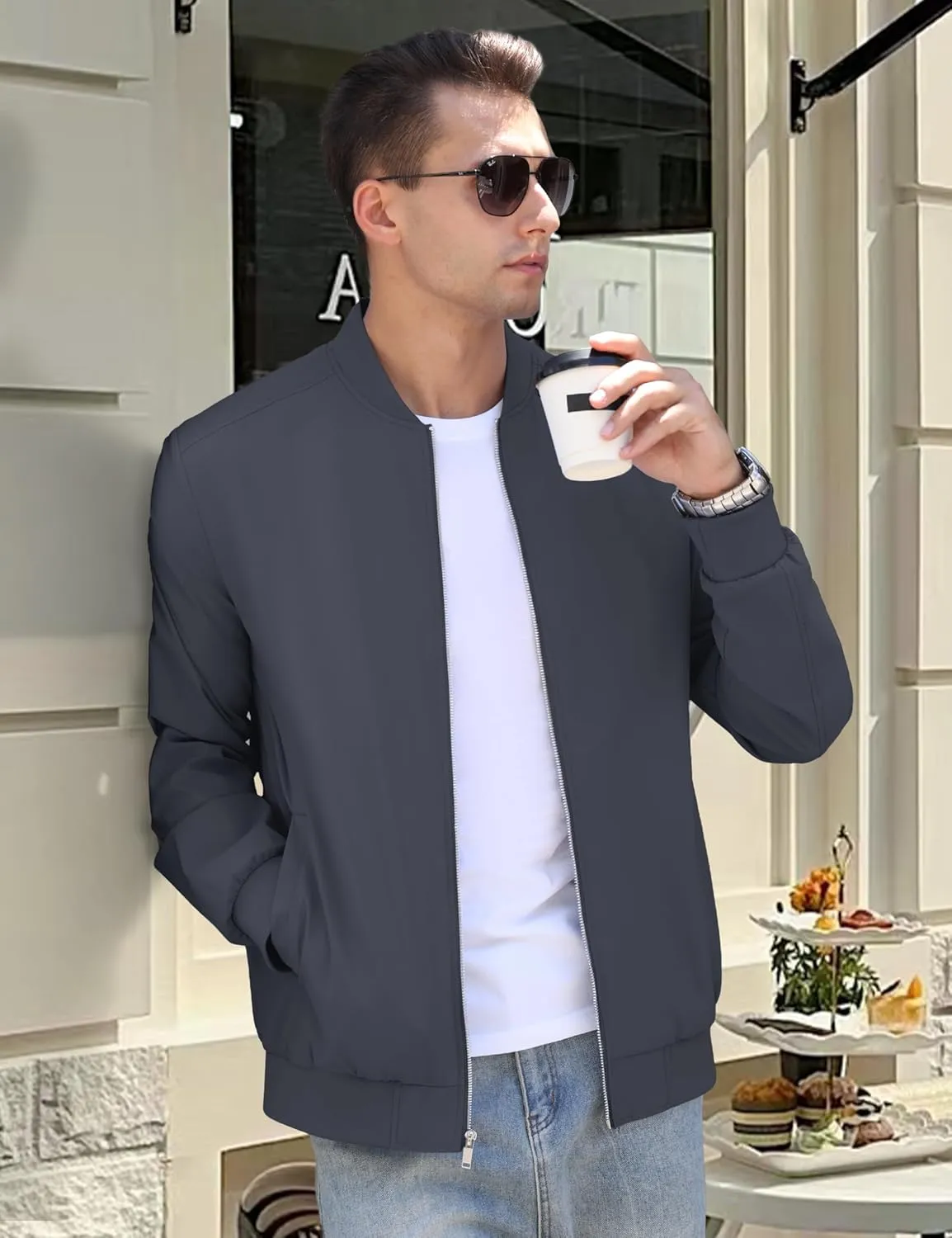 CRYSULLY Men's Bomber Jacket Lightweight Spring Fall Casual Windbreaker Full Zip Outwear Coat