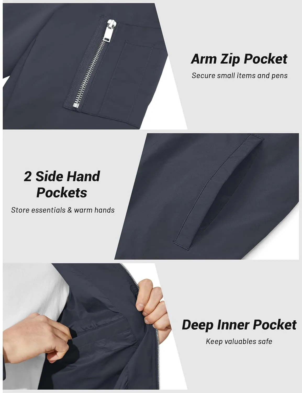 CRYSULLY Men's Bomber Jacket Lightweight Spring Fall Casual Windbreaker Full Zip Outwear Coat