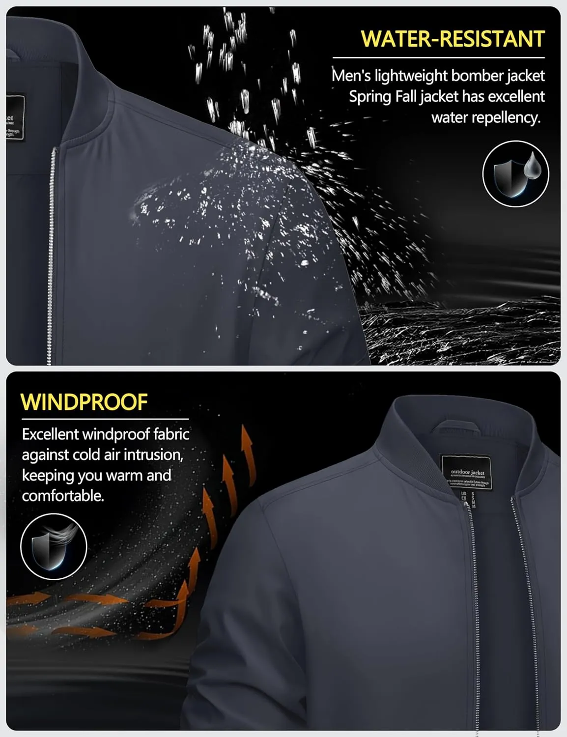 CRYSULLY Men's Bomber Jacket Lightweight Spring Fall Casual Windbreaker Full Zip Outwear Coat