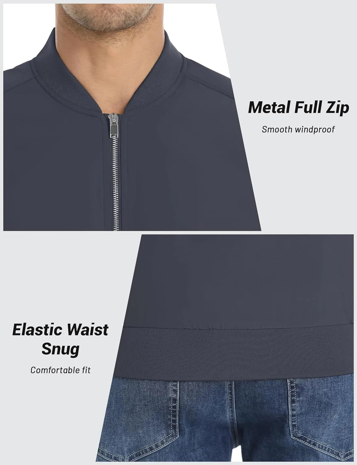 CRYSULLY Men's Bomber Jacket Lightweight Spring Fall Casual Windbreaker Full Zip Outwear Coat