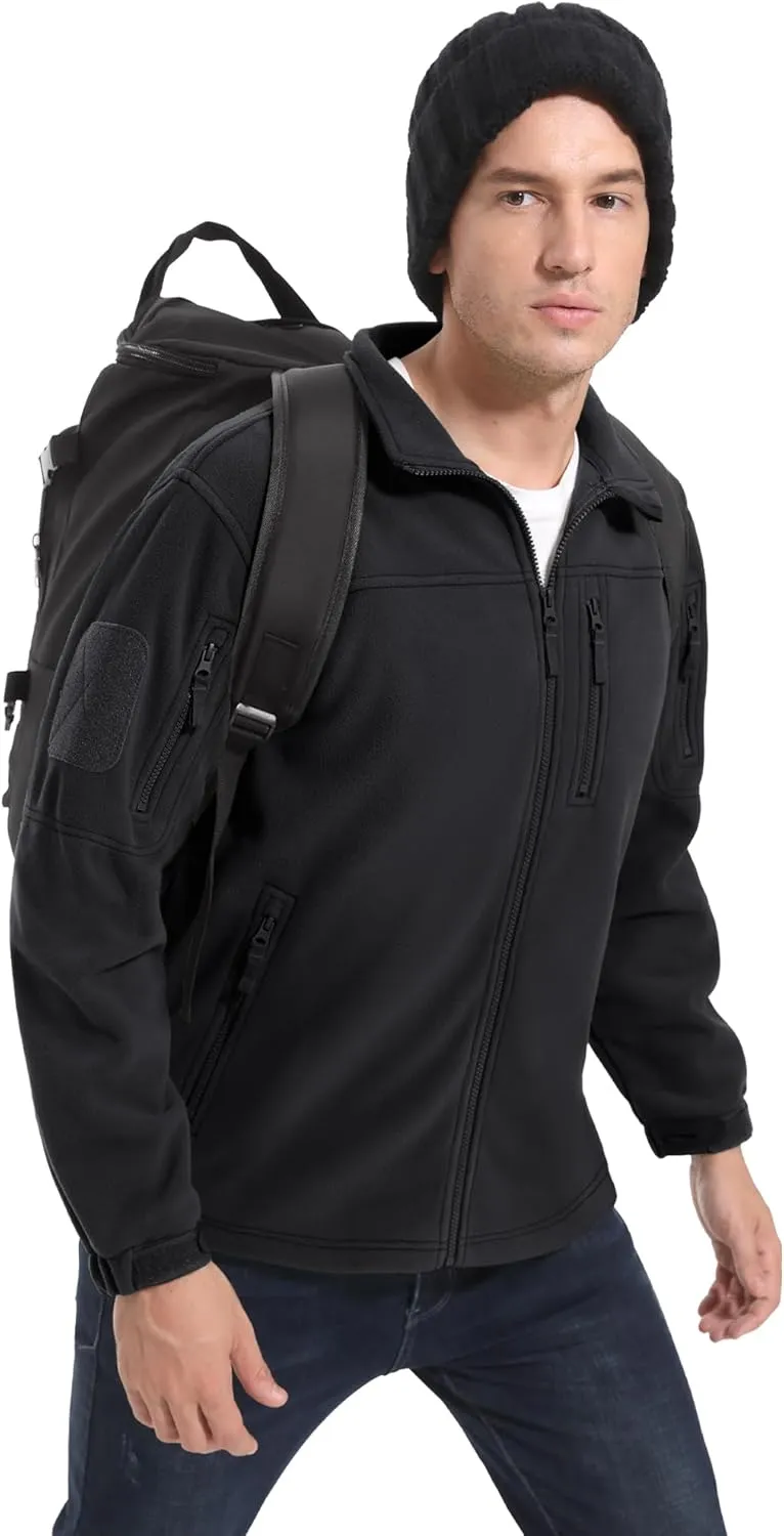 CRYSULLY Men's Fleece Jacket Tactical Full-Zip Winter Coat Jackets Multi Pockets
