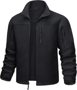 CRYSULLY Men's Fleece Jacket Tactical Full-Zip Winter Coat Jackets Multi Pockets