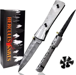 Custom Damascus Steel Pocket Folding Knife Blank Blade - Hand Forged Damascus - Camping, Bushcraft, Hiking, Outdoor Knives - Handmade Steel Bolster Knife Making Supply