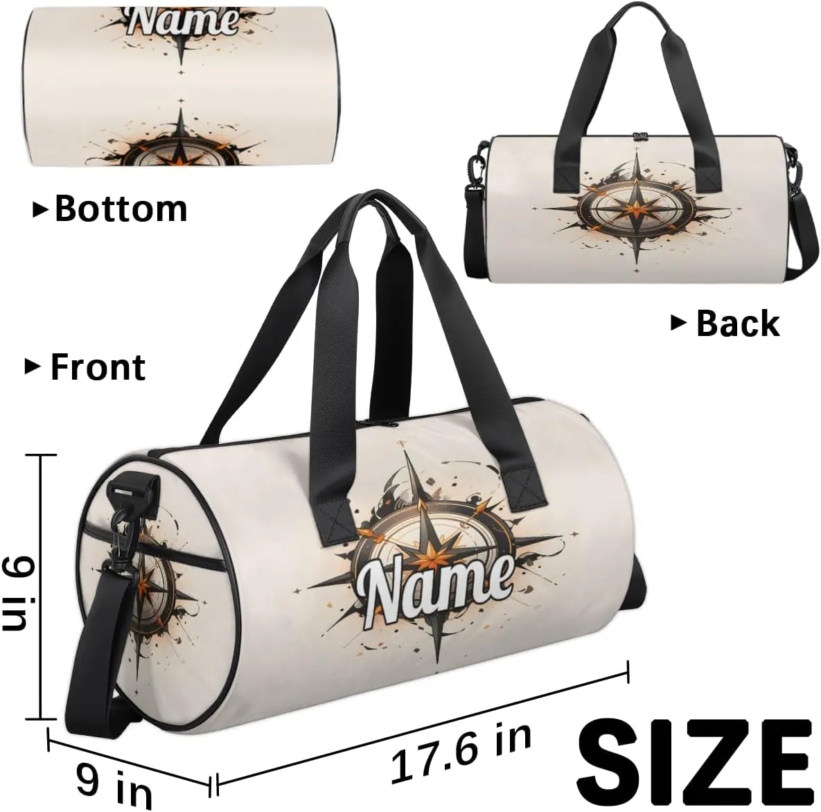 Custom Dance Duffel Bag Sport Backpacks Gyms and Weekend Overnight Travel Duffle Bag Birthday Christmas Halloween Waterproof, Old Compass