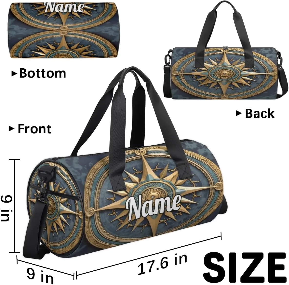 Custom Dance Duffel Bag Sport Backpacks Gyms and Weekend Overnight Travel Duffle Bag Birthday Christmas Halloween Waterproof, Vintage Compass Painted