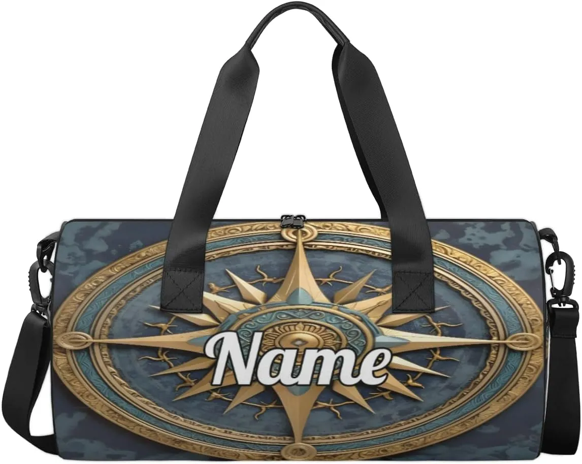 Custom Dance Duffel Bag Sport Backpacks Gyms and Weekend Overnight Travel Duffle Bag Birthday Christmas Halloween Waterproof, Vintage Compass Painted