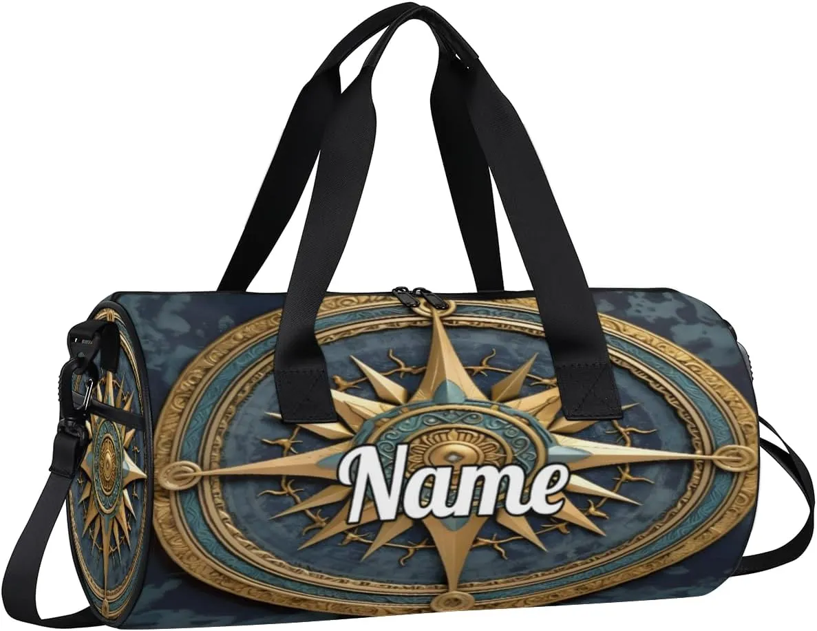 Custom Dance Duffel Bag Sport Backpacks Gyms and Weekend Overnight Travel Duffle Bag Birthday Christmas Halloween Waterproof, Vintage Compass Painted