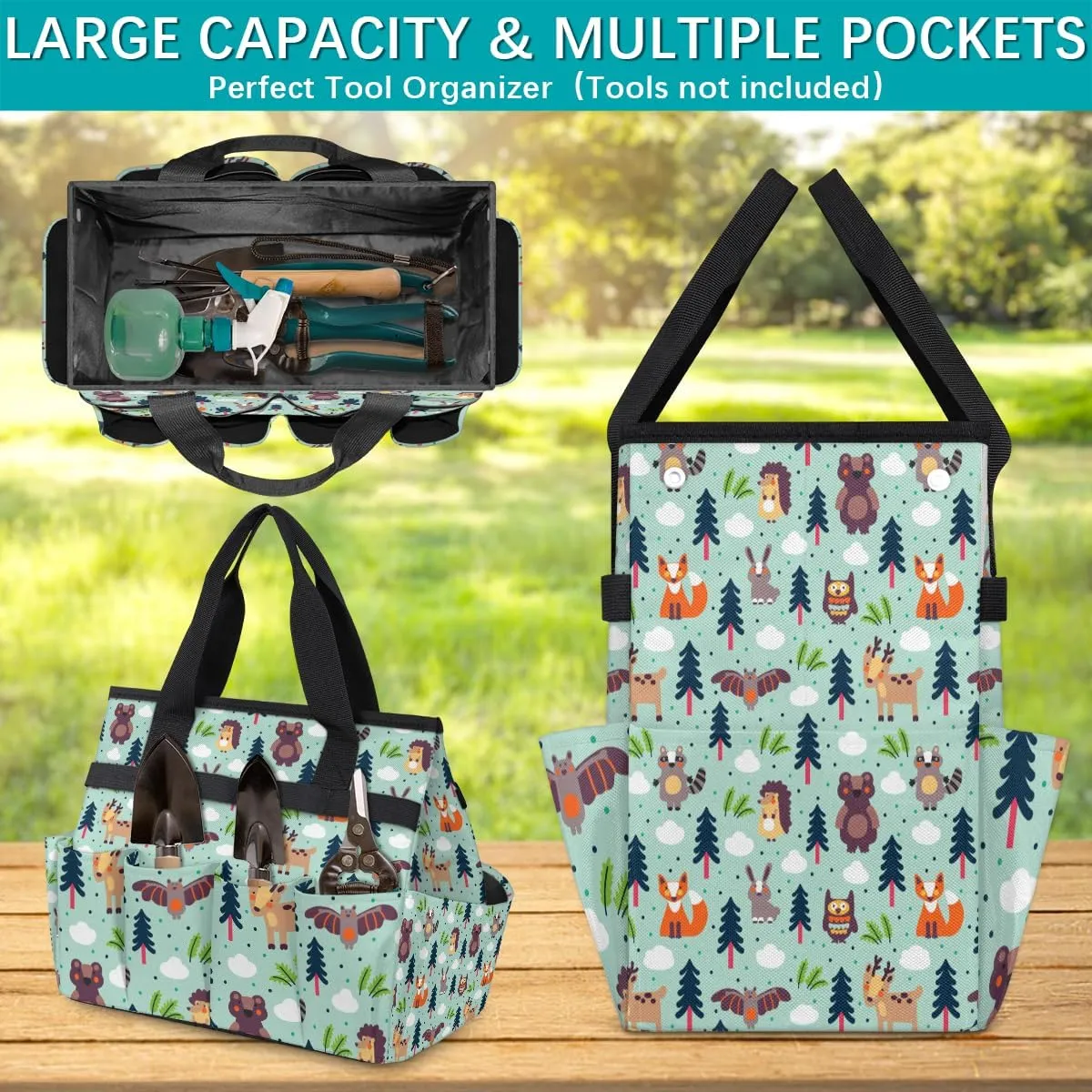 Cute Animals Gardening Bag, Garden Tote Bag, Portable Garden Tool Bags Storage with Pockets & Handle, Multi-Pocket Gardening Tote Organizer for Outdoor Garden Lawn Yard