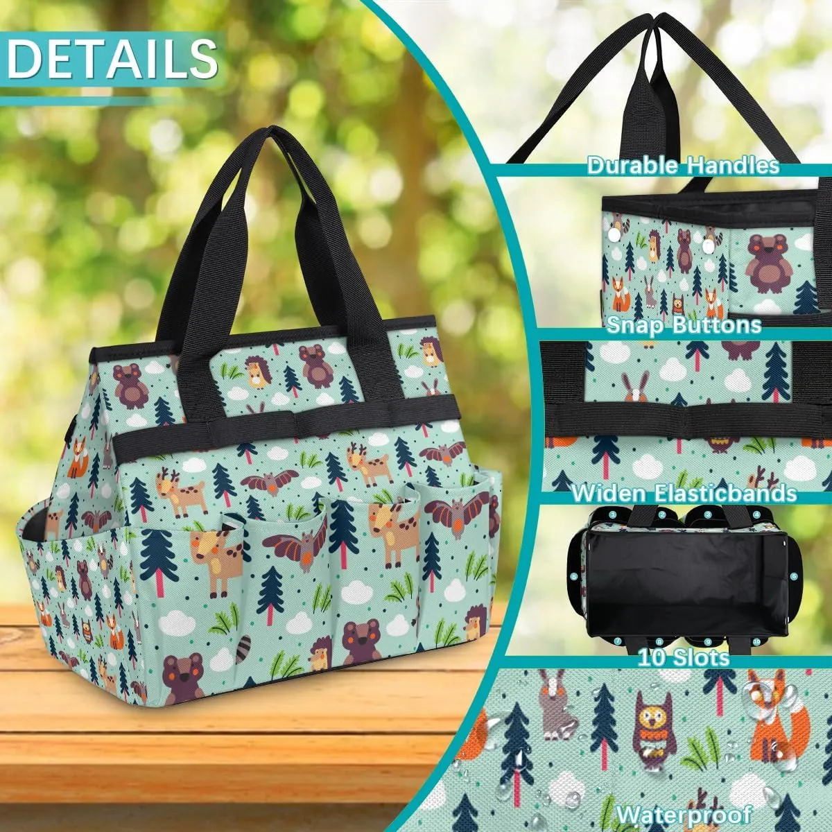 Cute Animals Gardening Bag, Garden Tote Bag, Portable Garden Tool Bags Storage with Pockets & Handle, Multi-Pocket Gardening Tote Organizer for Outdoor Garden Lawn Yard