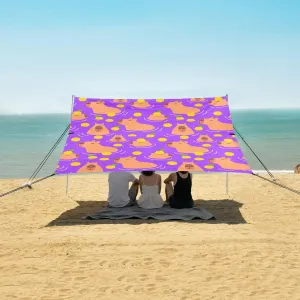 Cute Capybara Fruits Purple Beach Camping Tent Sun Shelter for Whole Family, Beach Shade Canopy with UPF50  UV Protection,Easy Set Up and Carry,Outdoor Shade for Trips, Fishing, Backyard Fun Pi