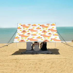 Cute Capybara Fruits White Beach Camping Tent Sun Shelter for Whole Family, Beach Shade Canopy with UPF50  UV Protection,Easy Set Up and Carry,Outdoor Shade for Trips, Fishing, Backyard Fun Pic