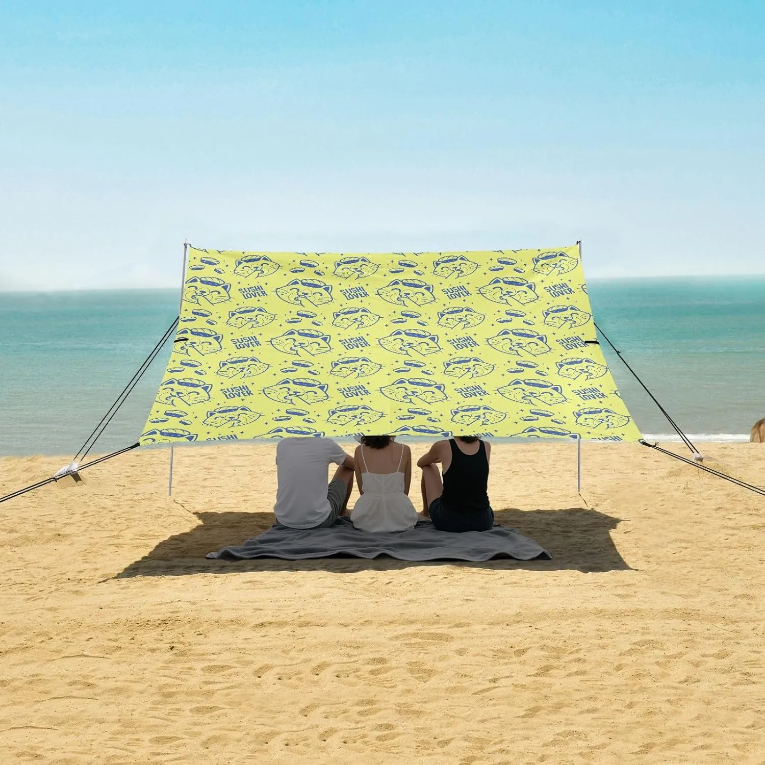 Cute Cat Sushi Lover Beach Camping Tent Sun Shelter for Whole Family, Beach Shade Canopy with UPF50  UV Protection,Easy Set Up and Carry,Outdoor Shade for Trips, Fishing, Backyard Fun Picnics