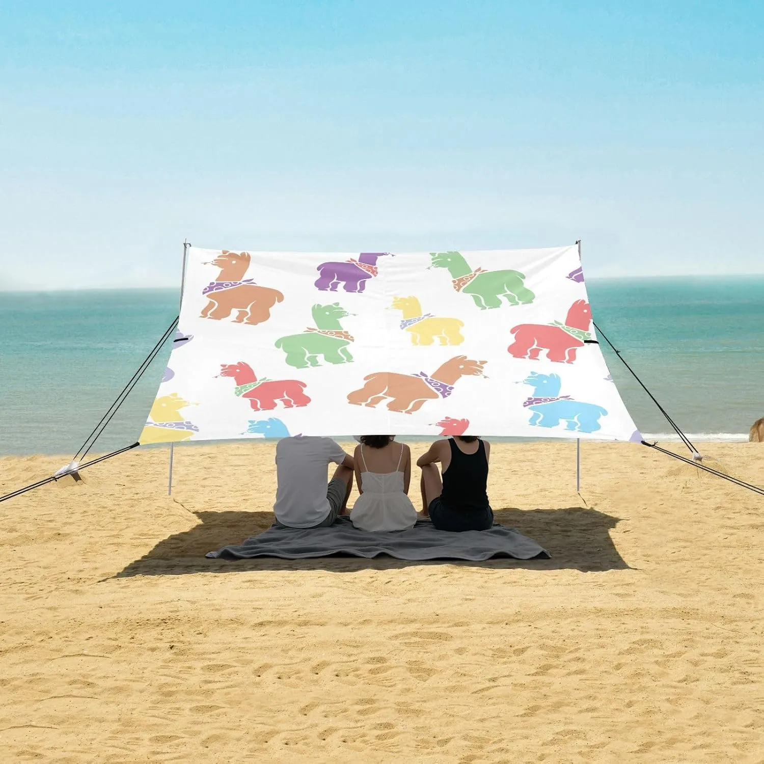 Cute Colorful Alpaca Pattern Beach Camping Tent Sun Shelter for Whole Family, Beach Shade Canopy with UPF50  UV Protection,Easy Set Up and Carry,Outdoor Shade for Trips, Fishing, Backyard Fun P