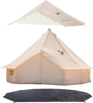 DANCHEL OUTDOOR 4 Season Canvas Bell Tent with Waterproof Rain Fly Footprint Tarp for 8 Person Yurts All Year Living,6m/20ft