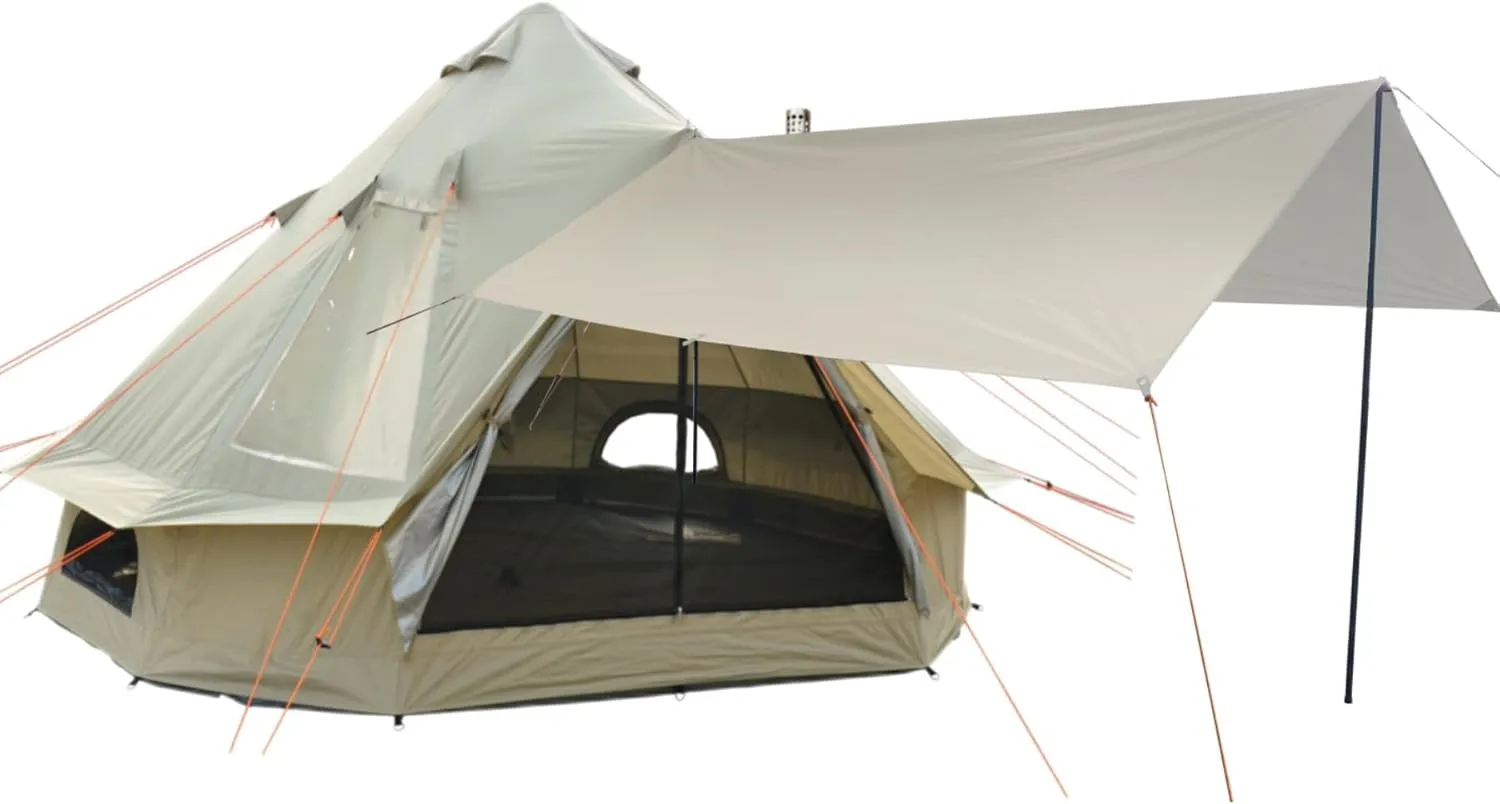 DANCHEL Outdoor B2I 4 Season Inflatable Glamping Tent with Waterproof Tent Tarp, Portable Yurt Tent with Stove Jack No Center Pole, 3m