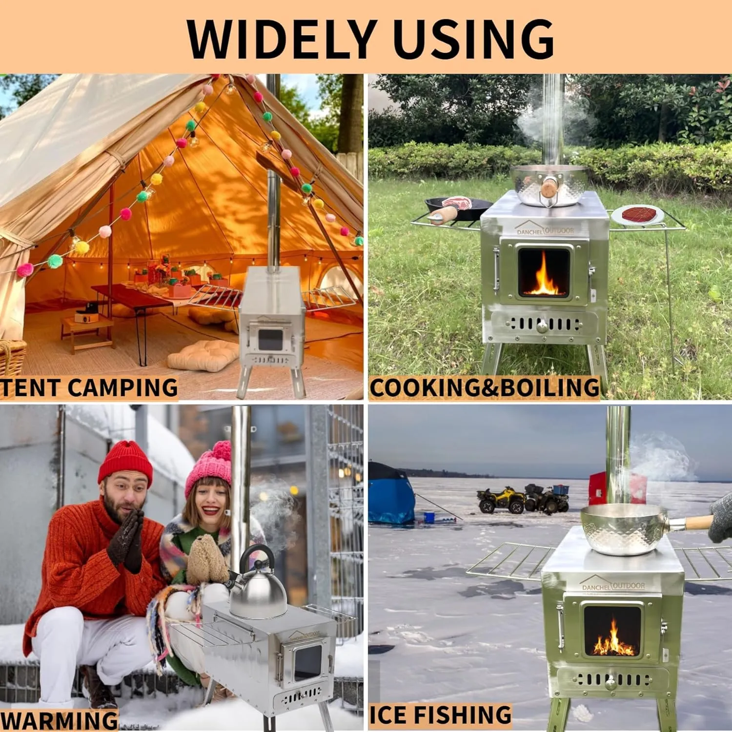 DANCHEL OUTDOOR Canvas Bell Tent with Large Tent Stove, 4 Season Yurt with Stove Jack for All Year Living 4/6/8 Person Hot Tent Camping Glamping, 13/16.4/20ft Khaki