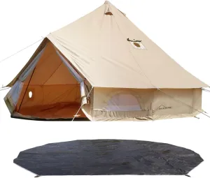 DANCHEL OUTDOOR Waterproof Yurt Tent with Stove Jack for 6 Person Camping, Glamping Canvas Tent with Footprint Accessories
