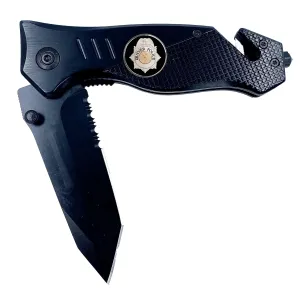 Denver Colorado Police 3-in-1 Tactical Rescue Knife Tool with Seatbelt Cutter, Steel Serrated Blade, Glass