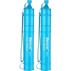 Detachable Water Filter Straw - Backwashable, Portable Water Purifier for Camping, Hiking, Survival & Emergencies, Built-in Compass, 2-Pack
