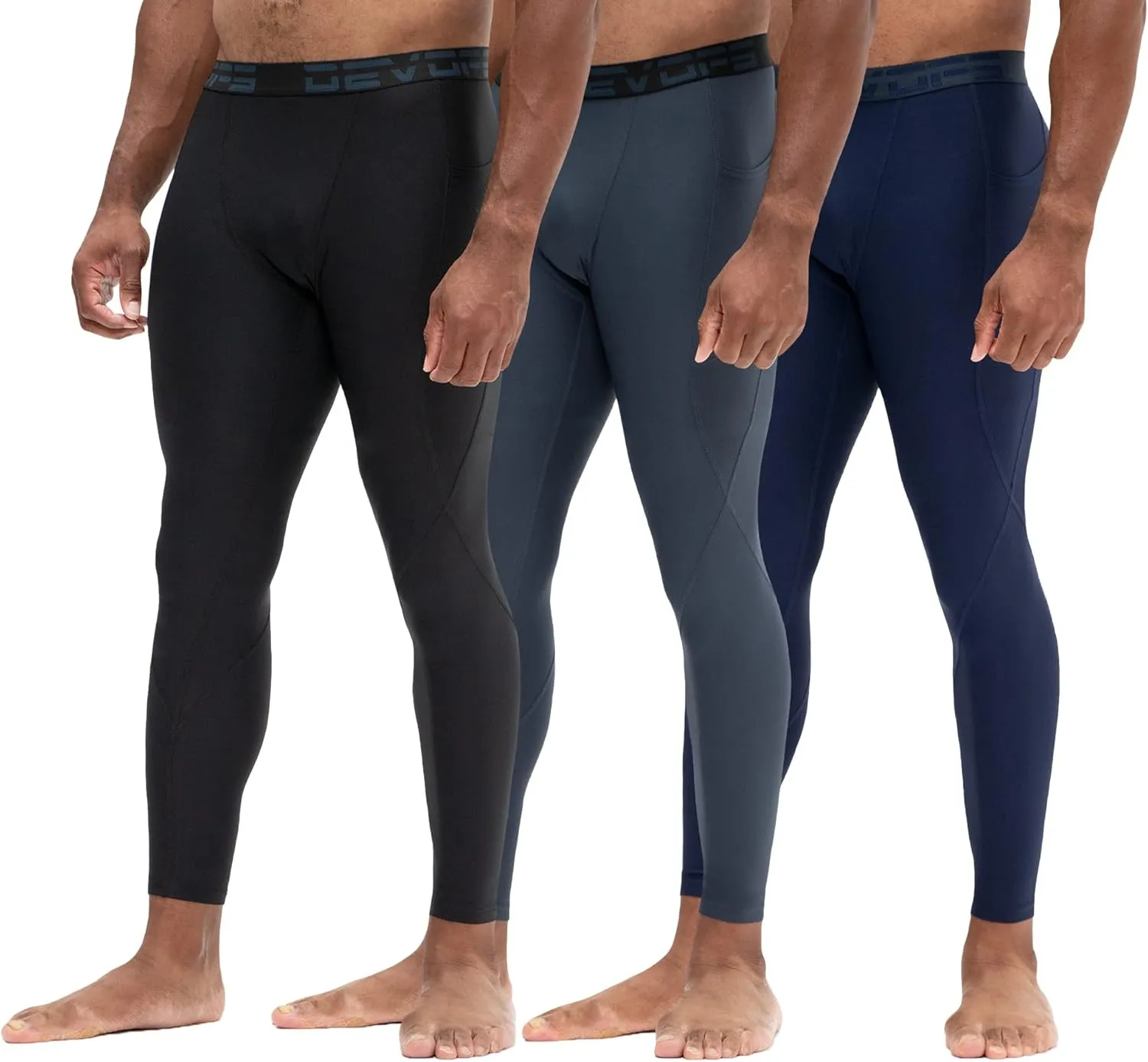 DEVOPS 2 or 3 Pack Men's Compression Pants Athletic Leggings with Pocket/Non-Pocket
