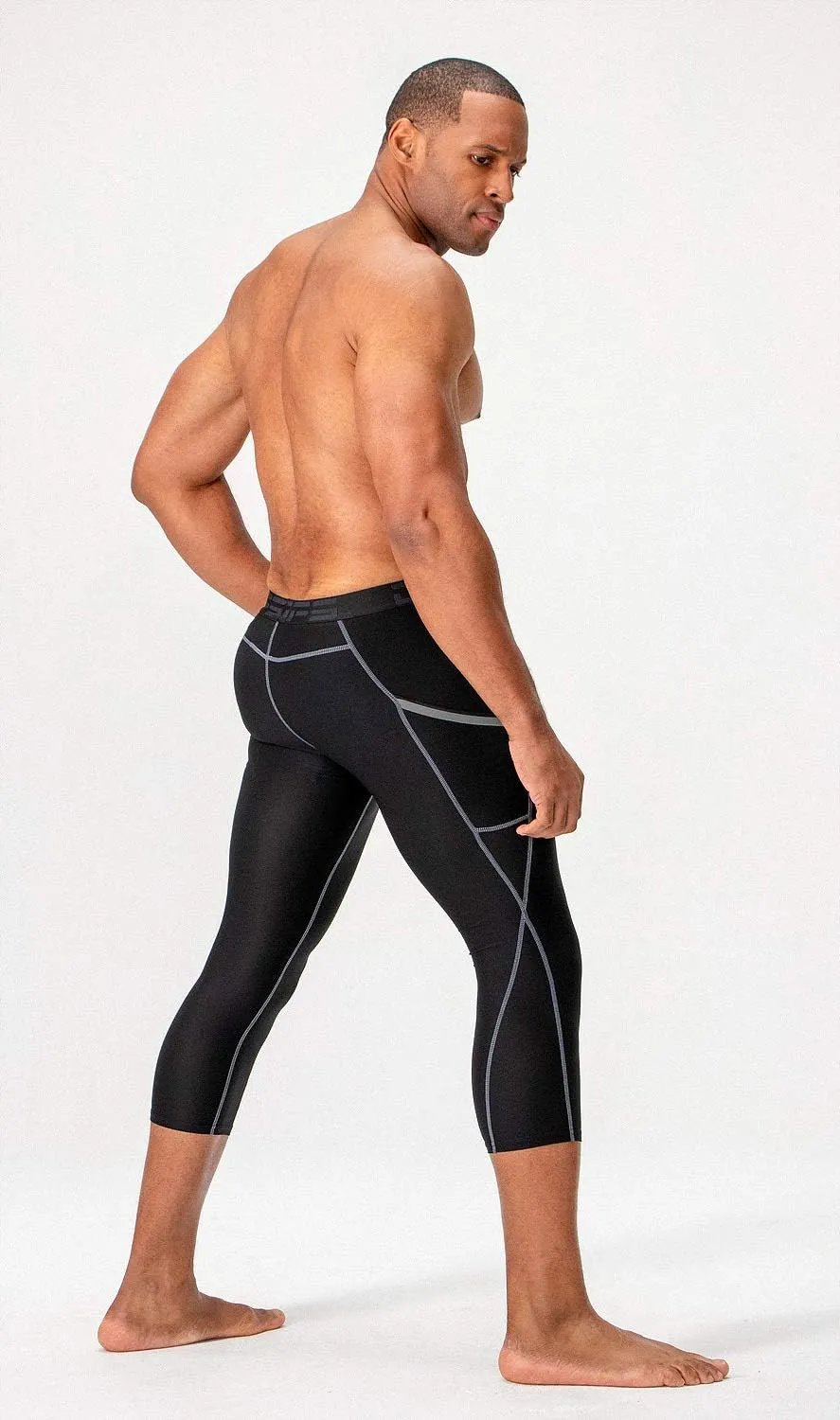 DEVOPS 2 Pack Men's 3/4 Compression Pants Athletic Leggings with Pocket