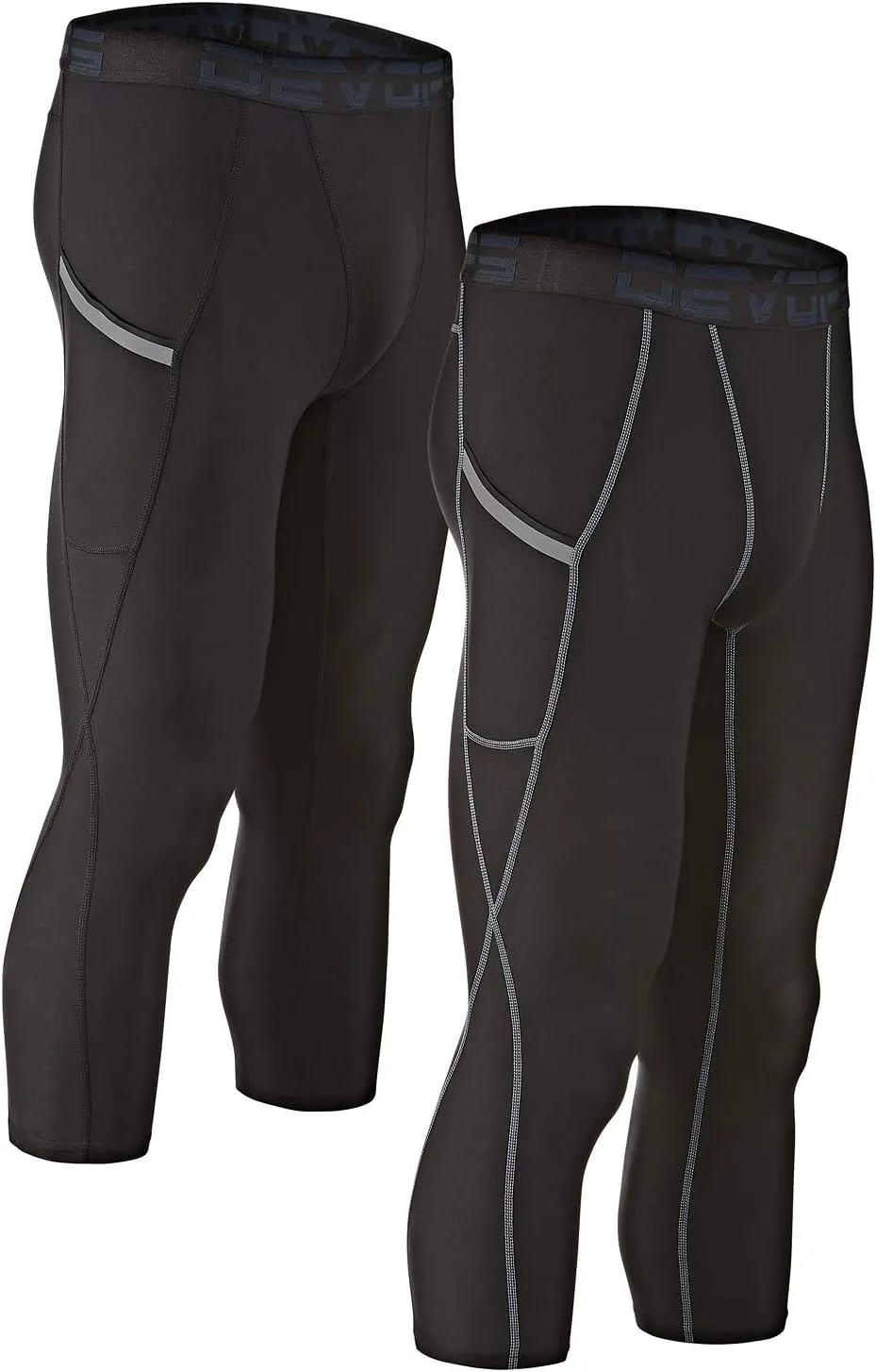 DEVOPS 2 Pack Men's 3/4 Compression Pants Athletic Leggings with Pocket