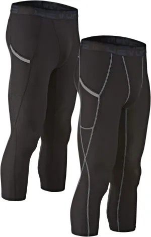 DEVOPS 2 Pack Men's 3/4 Compression Pants Athletic Leggings with Pocket