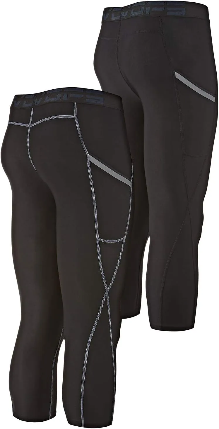 DEVOPS 2 Pack Men's 3/4 Compression Pants Athletic Leggings with Pocket