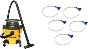 DEWALT DXV10P 10 Gallon Poly Wet Dry Vacuum Yellow & POWERTEC 70127 2-1/2 Inch Key Hose Clamp, Thumb Screw Key Adjustable Stainless Steel