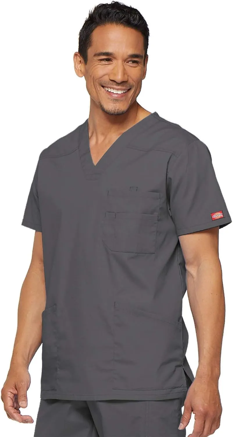 Dickies EDS Signature Scrubs for Men, Multi-Pocket V-Neck Scrub Top in Soft Brushed Poplin 81906