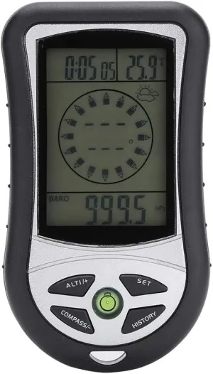 Digital Altimeter, ABS Multi Function Digital Altimeter Barometer Compass with LED Backlight Handheld Weather Forecast with Rope