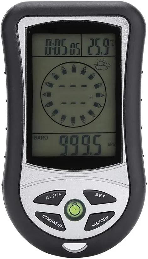Digital Altimeter, ABS Multi Function Digital Altimeter Barometer Compass with LED Backlight Handheld Weather Forecast with Rope