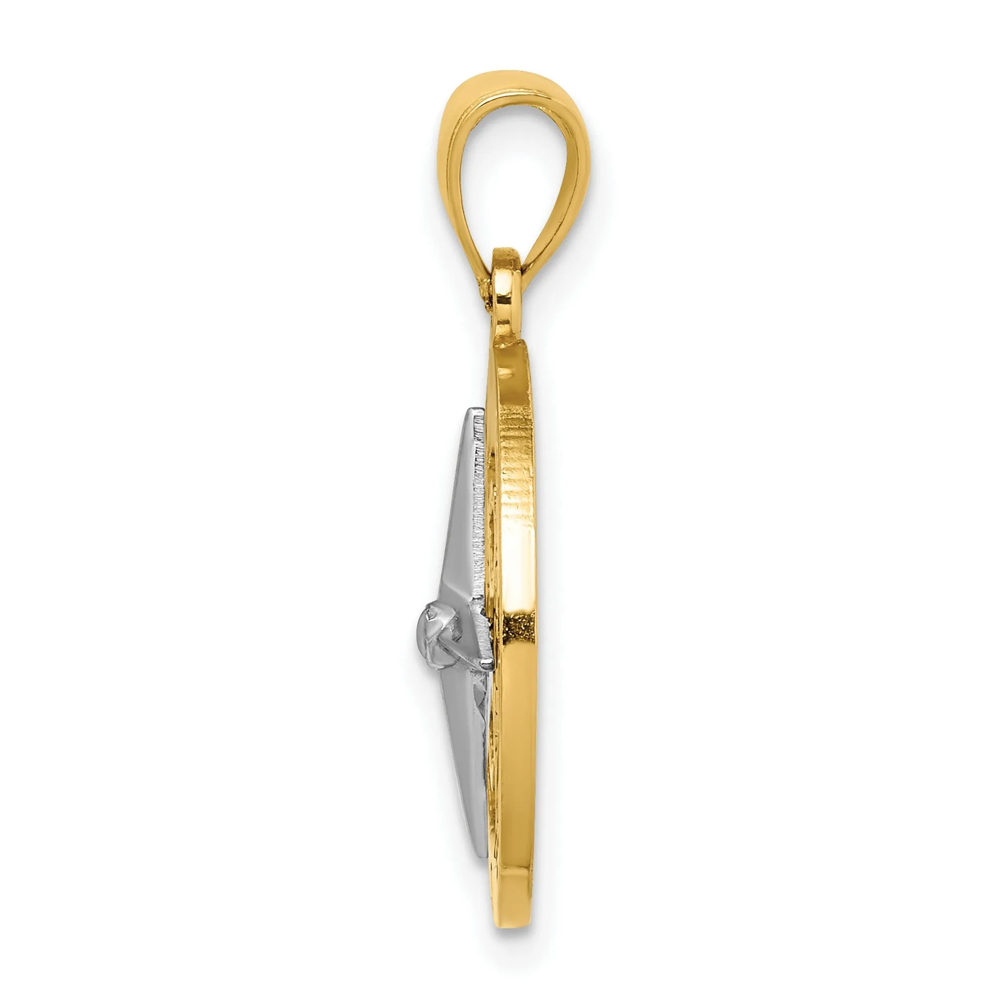 Dime Size Nautical Compass with Contrasting Needle Charm Pendant in Real 14k Multi-Tone Gold