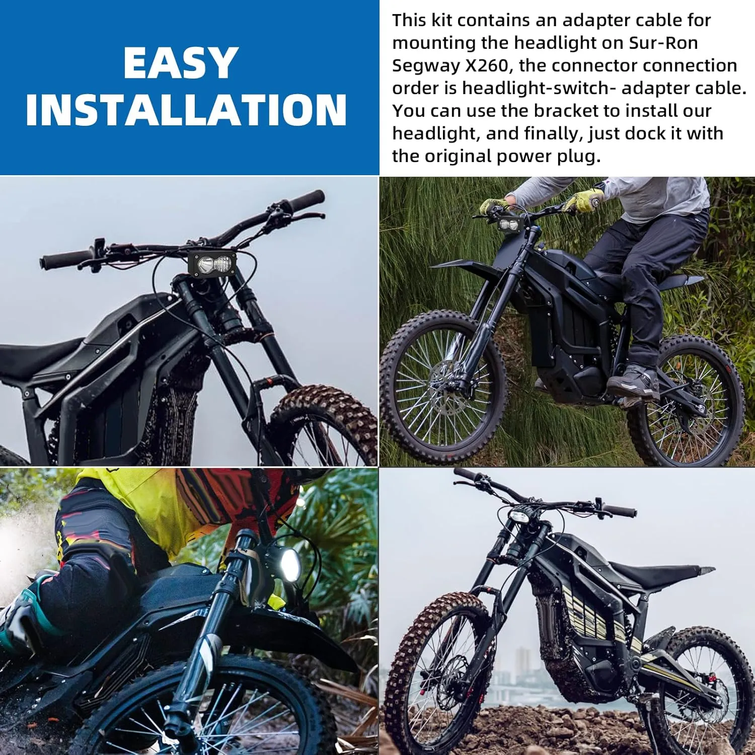 Dirtbike Headlight Kit for Talaria Sting R MX4/Sur-Ron Segway X260 PC Lens Motorcycle Light Bar Led Headlamp