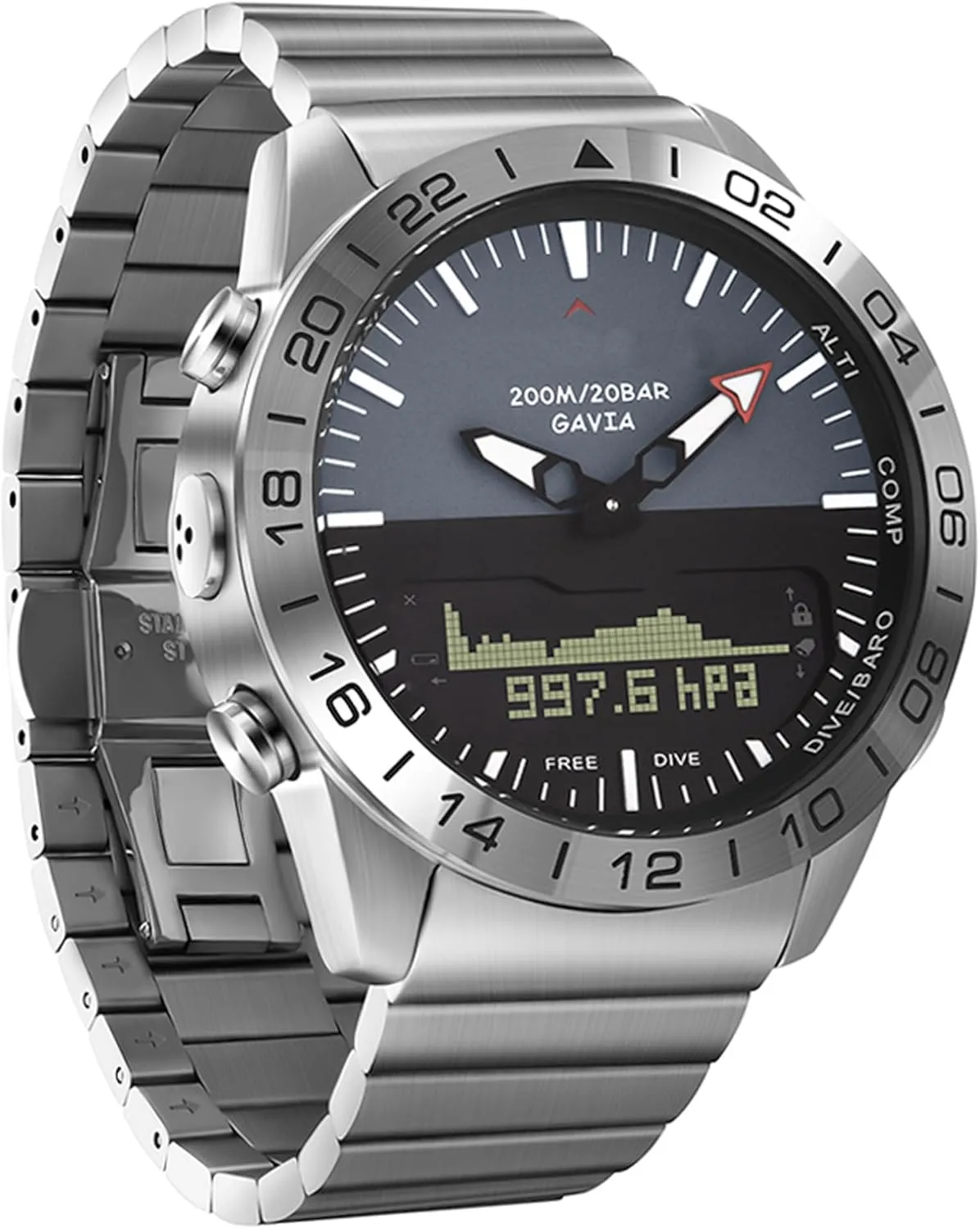 Dive Watch for Men 20ATM Waterproof Diving Wrist Watches for Altimeter Barometer Compass Thermometer Stopwatch Countdown Pedometer Calorie Counter Survival Watch Stainless Steel