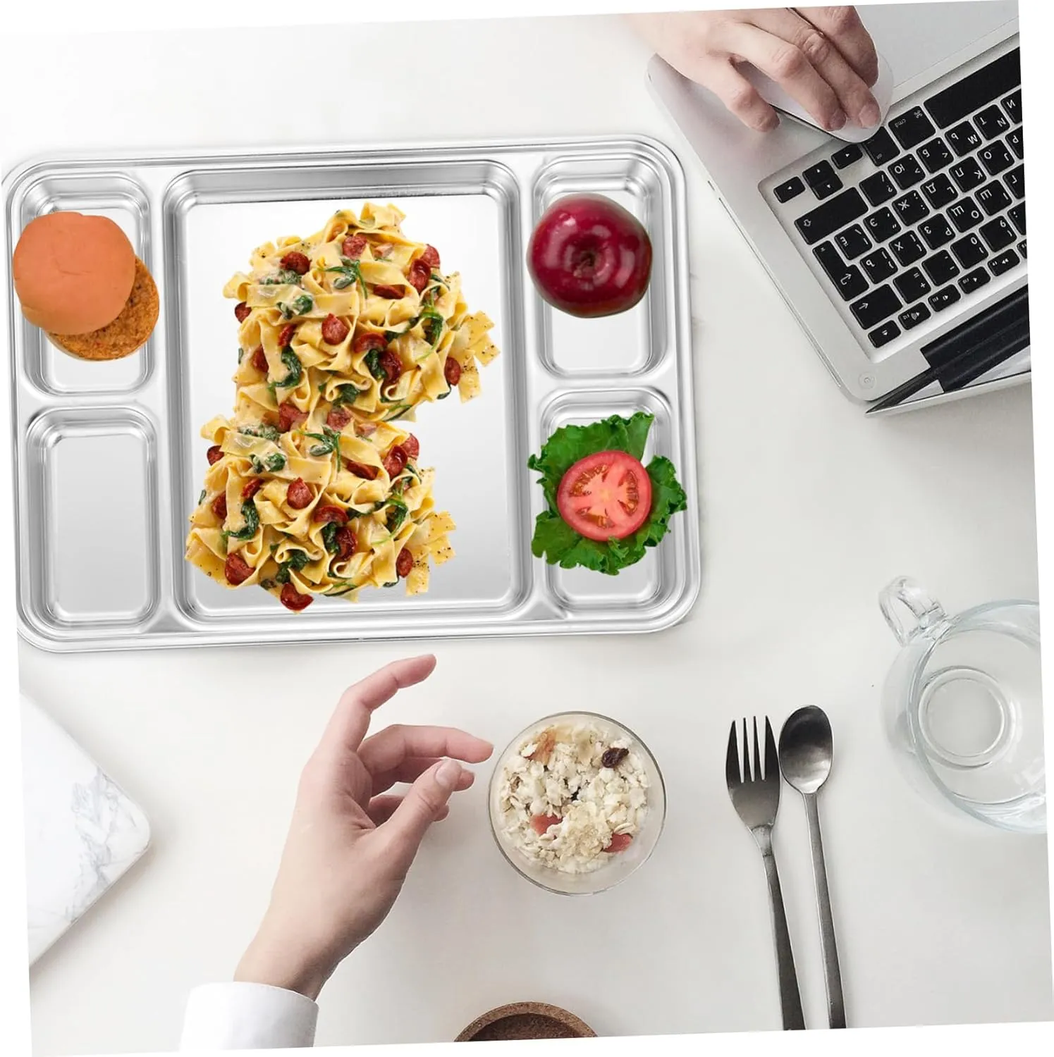 Divided Plate for Food Storage Western Style Serving Trays Stainless Steel Plate Easy Clean