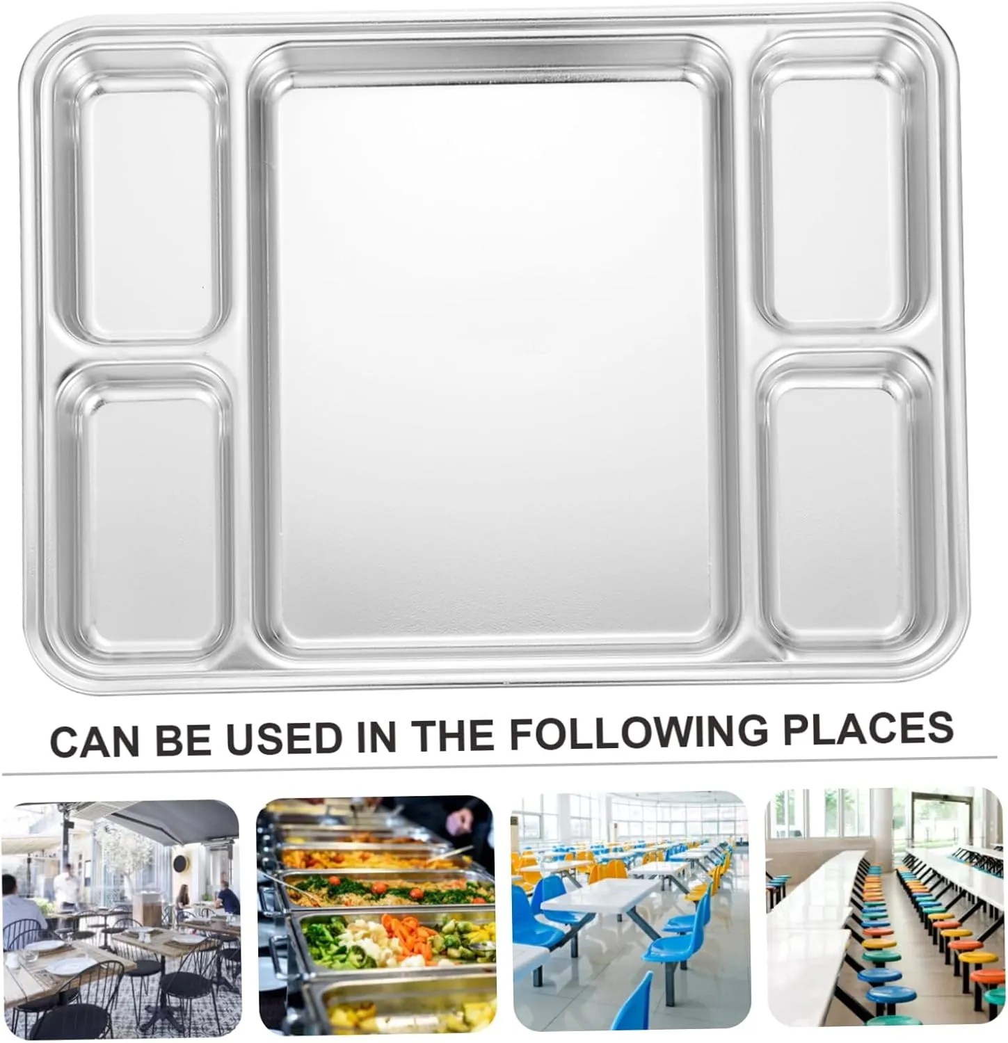 Divided Plate for Food Storage Western Style Serving Trays Stainless Steel Plate Easy Clean