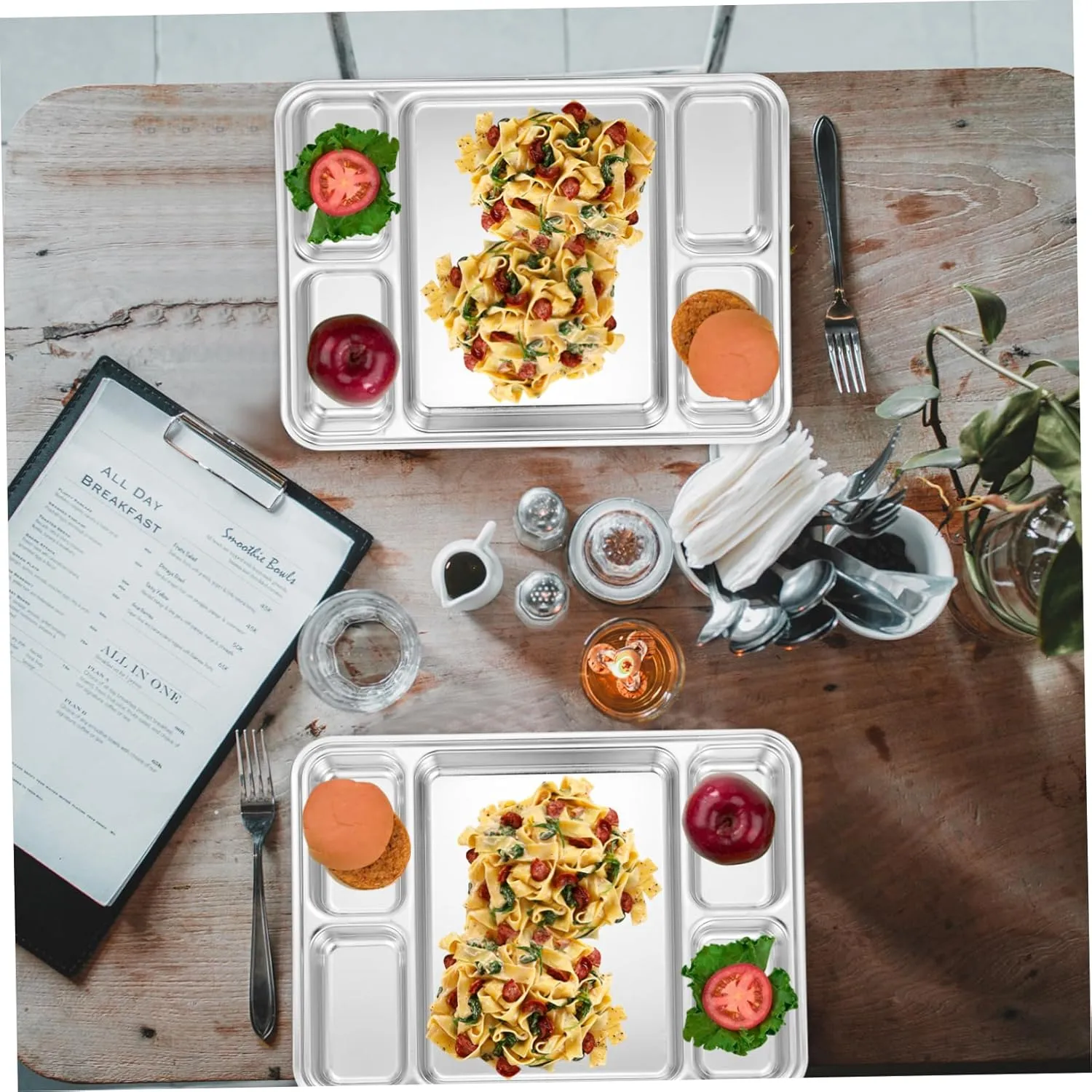 Divided Plate for Food Storage Western Style Serving Trays Stainless Steel Plate Easy Clean