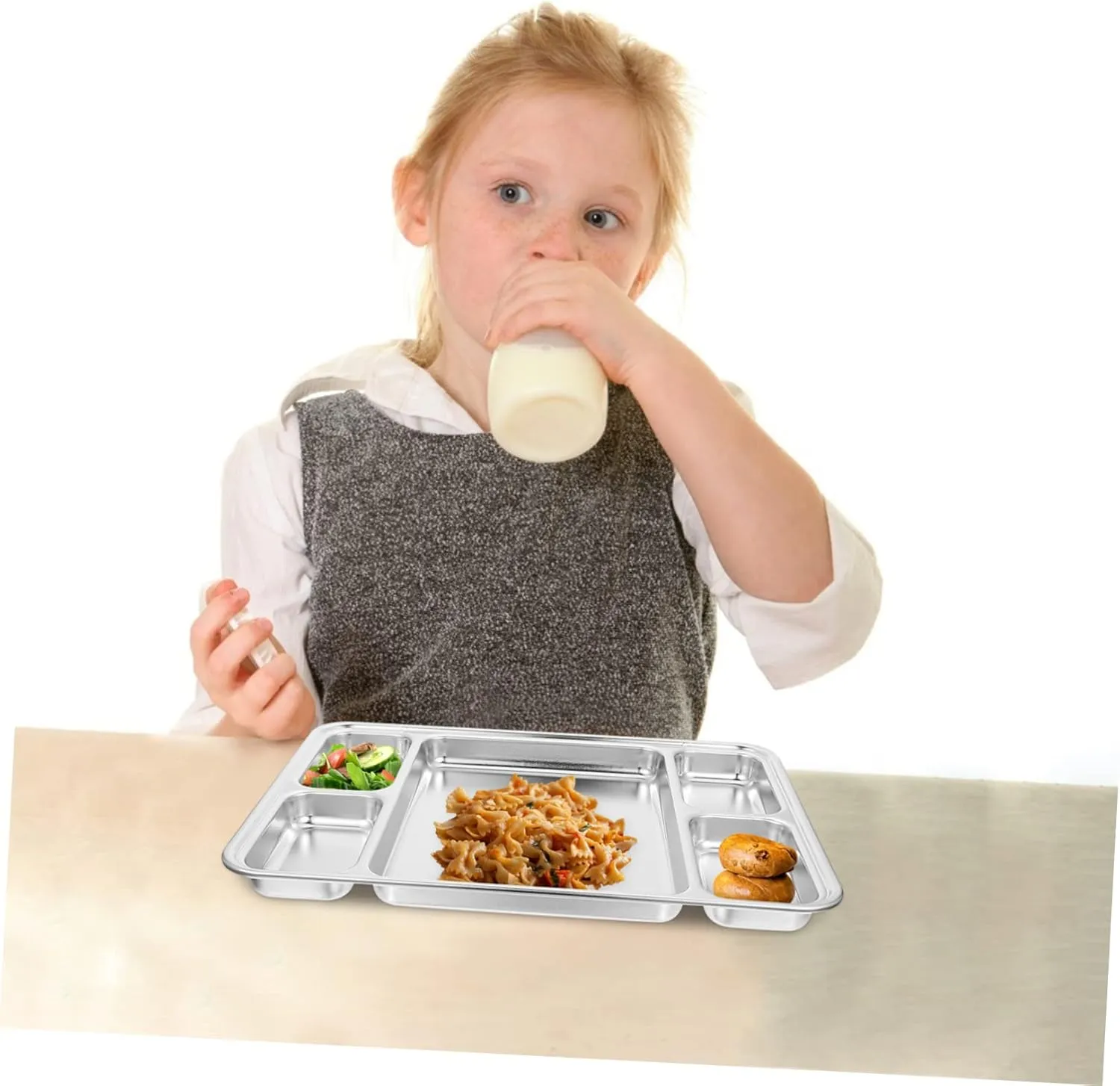 Divided Plate for Food Storage Western Style Serving Trays Stainless Steel Plate Easy Clean