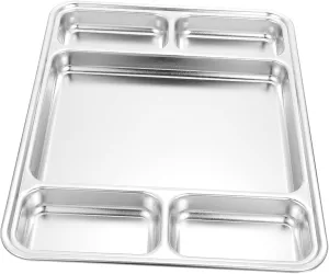 Divided Plate for Food Storage Western Style Serving Trays Stainless Steel Plate Easy Clean