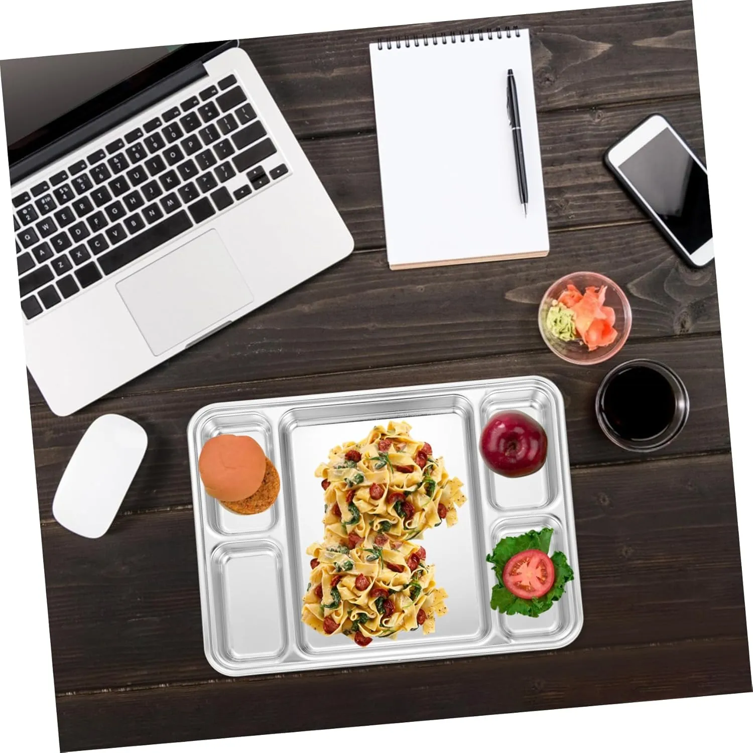 Divided Plate for Food Storage Western Style Serving Trays Stainless Steel Plate Easy Clean