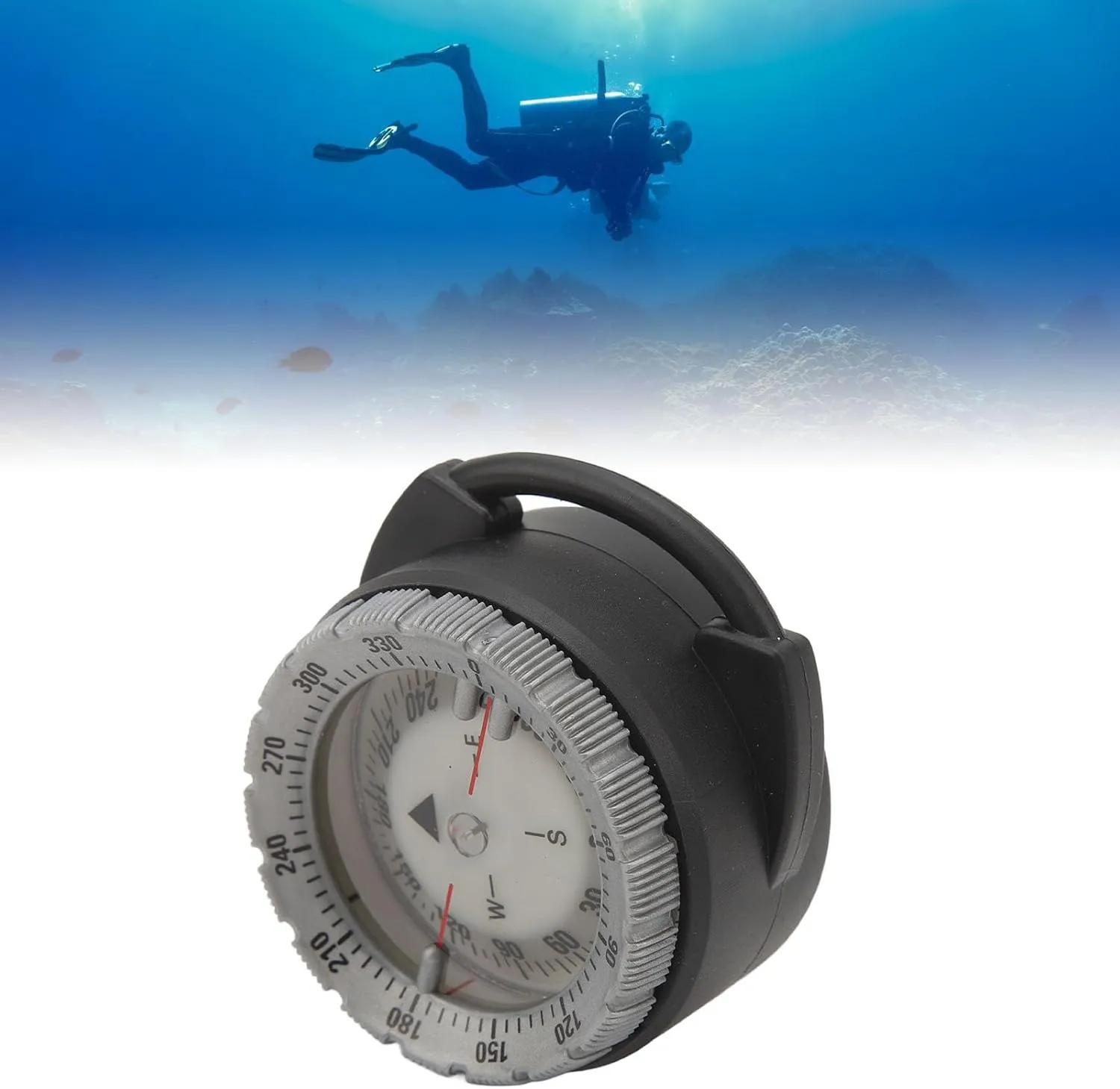 Diving Compass, 50M Underwater Diving Compass Luminous Magnetic Pipe Clamp Compact Navigation Comapss for Diving Water Sports