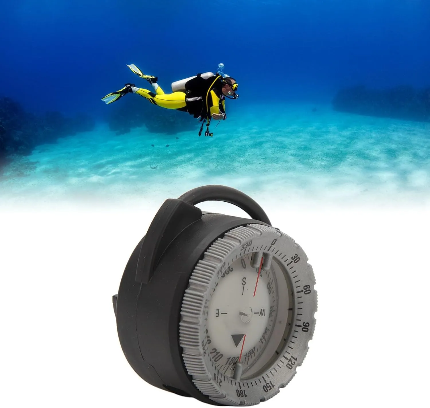 Diving Compass, 50M Underwater Diving Compass Luminous Magnetic Pipe Clamp Compact Navigation Comapss for Diving Water Sports